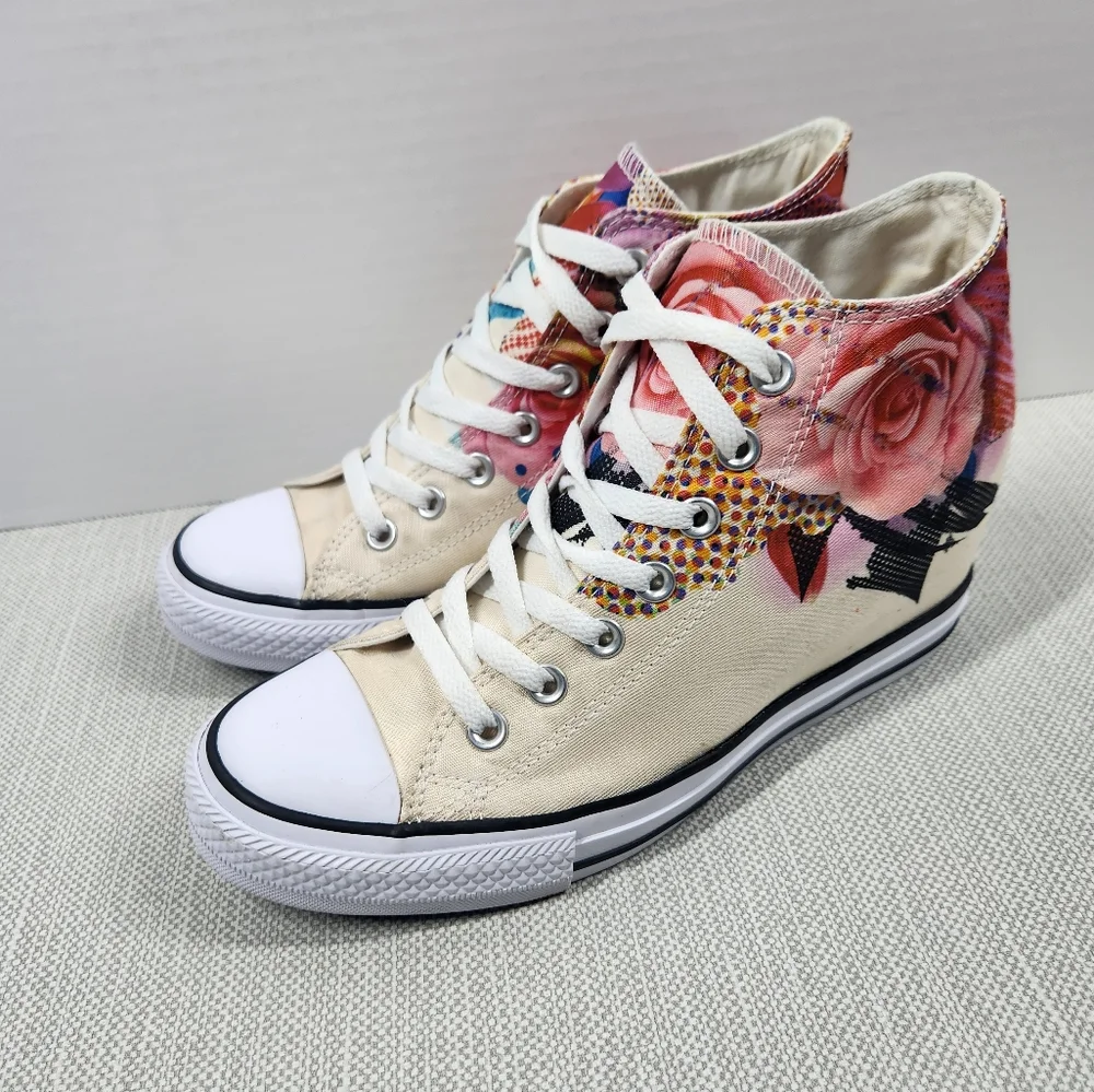 Converse Chuck Taylor All Star Lux Mid Rose sz 9.5 hidden wedge high top sneaker